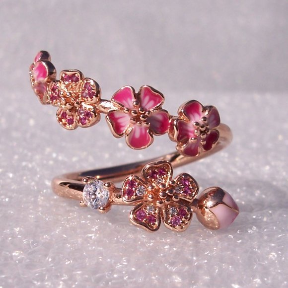 PANDORA パンドラ　Pink Peach Blossom リング Peach Blossom Flower Branch Ring - Seven Season